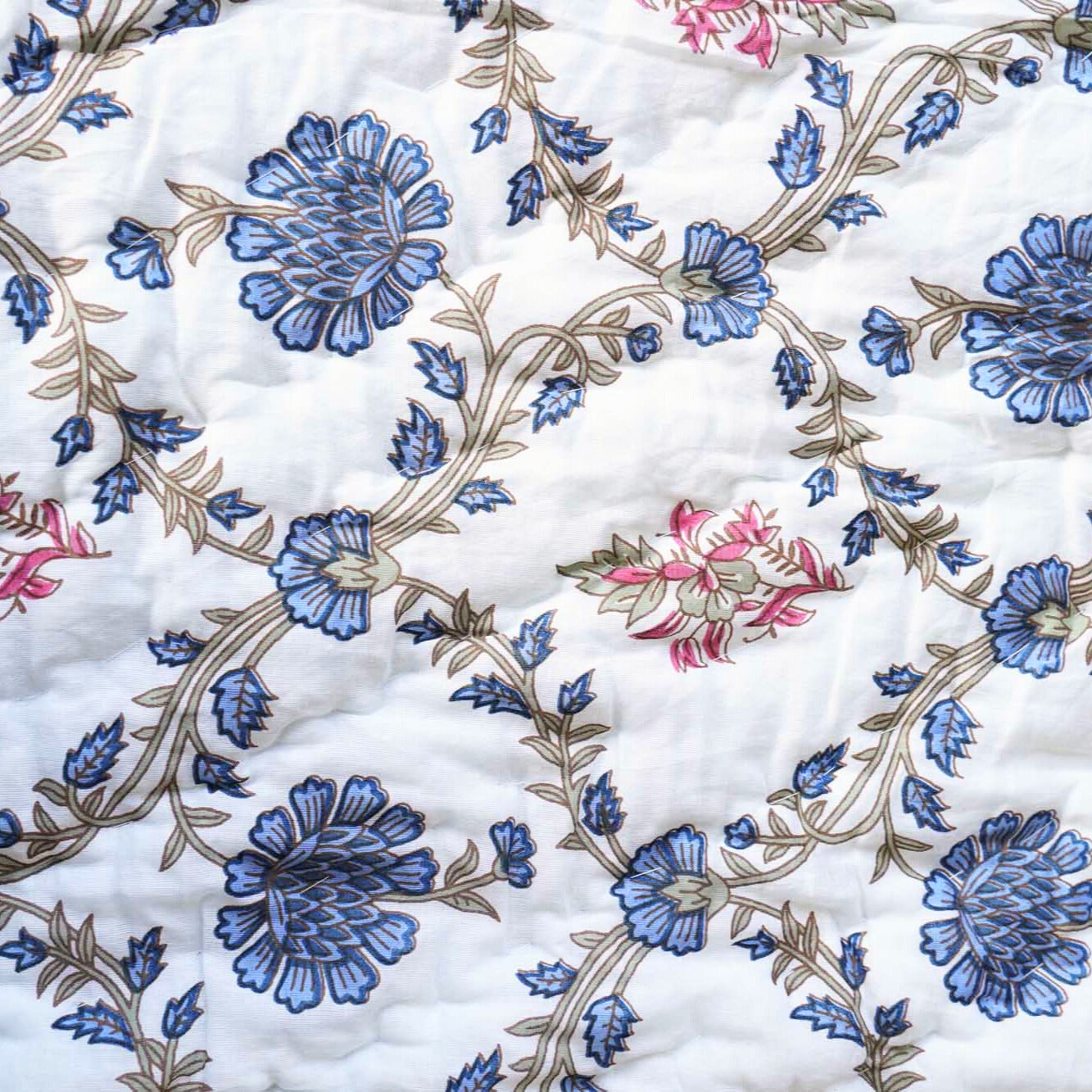 Pink Blue Flowers - Single Bed Razai/ Comforter