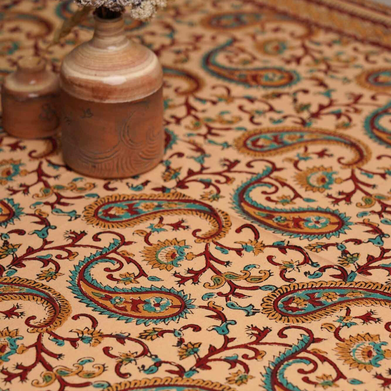 Kalamkari Paisley - Hand Block Six seater Dining table cover