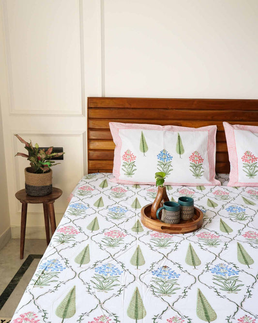 Mughal Garden - Handblock Bedsheet (90x108 Inches)