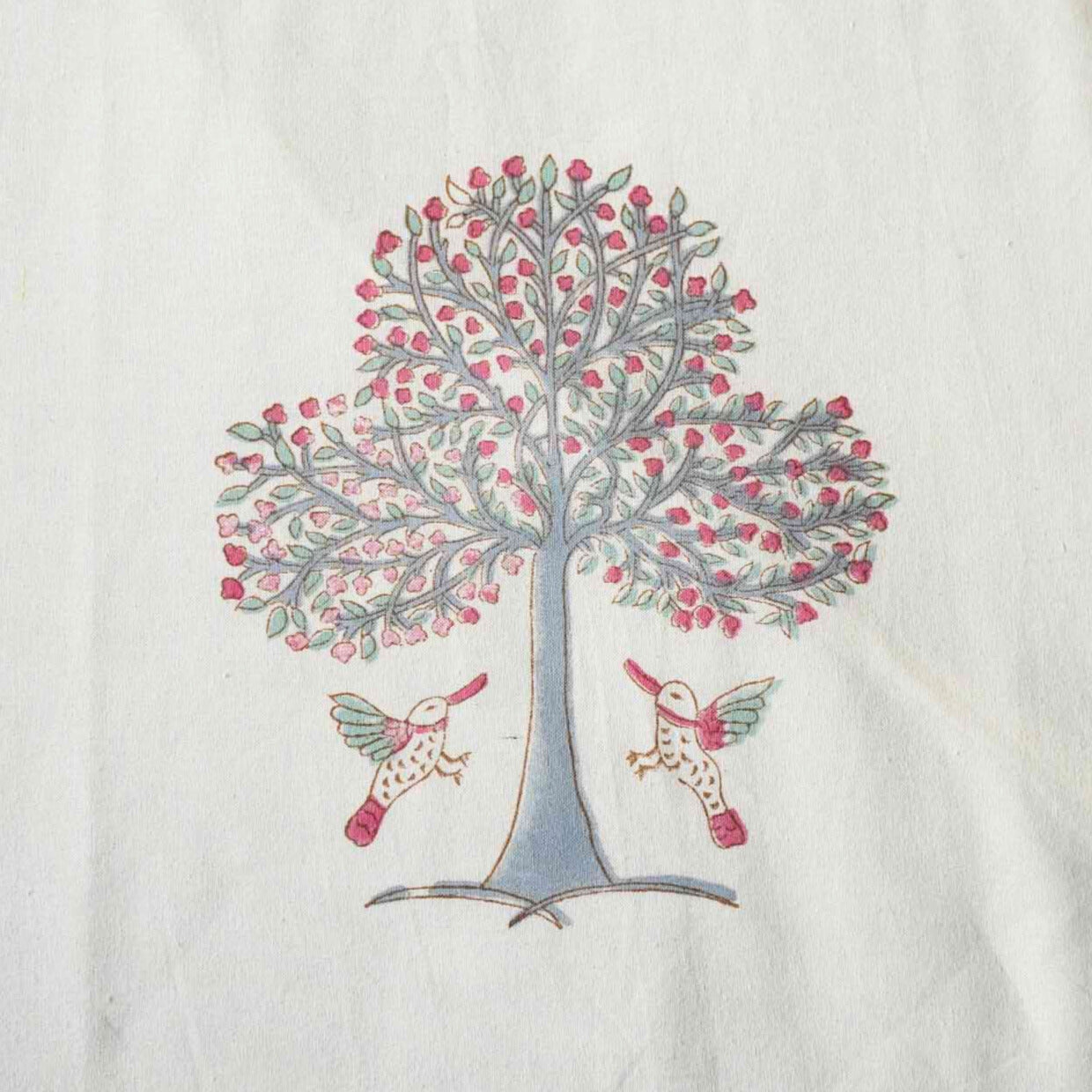 Tree with Bird - Hand block Bedsheet (108x108 Inches)