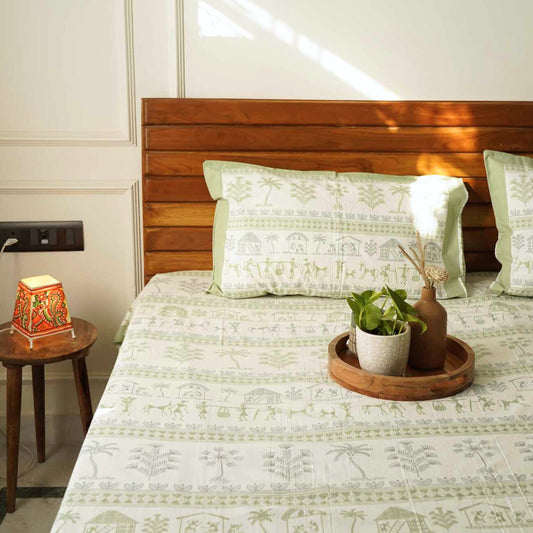 Worli Green Flat I Fitted Bedsheet (108x108 Inches)