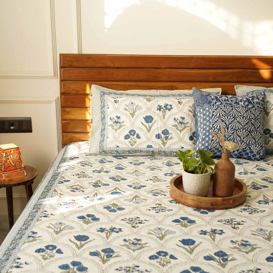 Ambarsariya - Blue - Flat I Fitted Bedsheet (90x108 Inches)