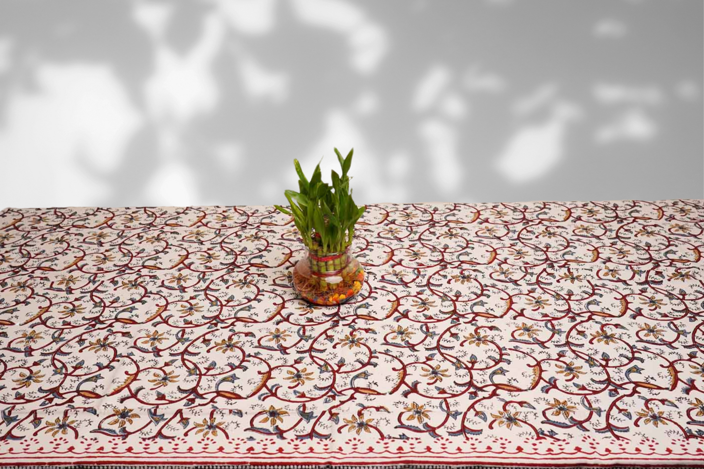 Kalamkari Bel - Hand Block Six seater Dining table cover