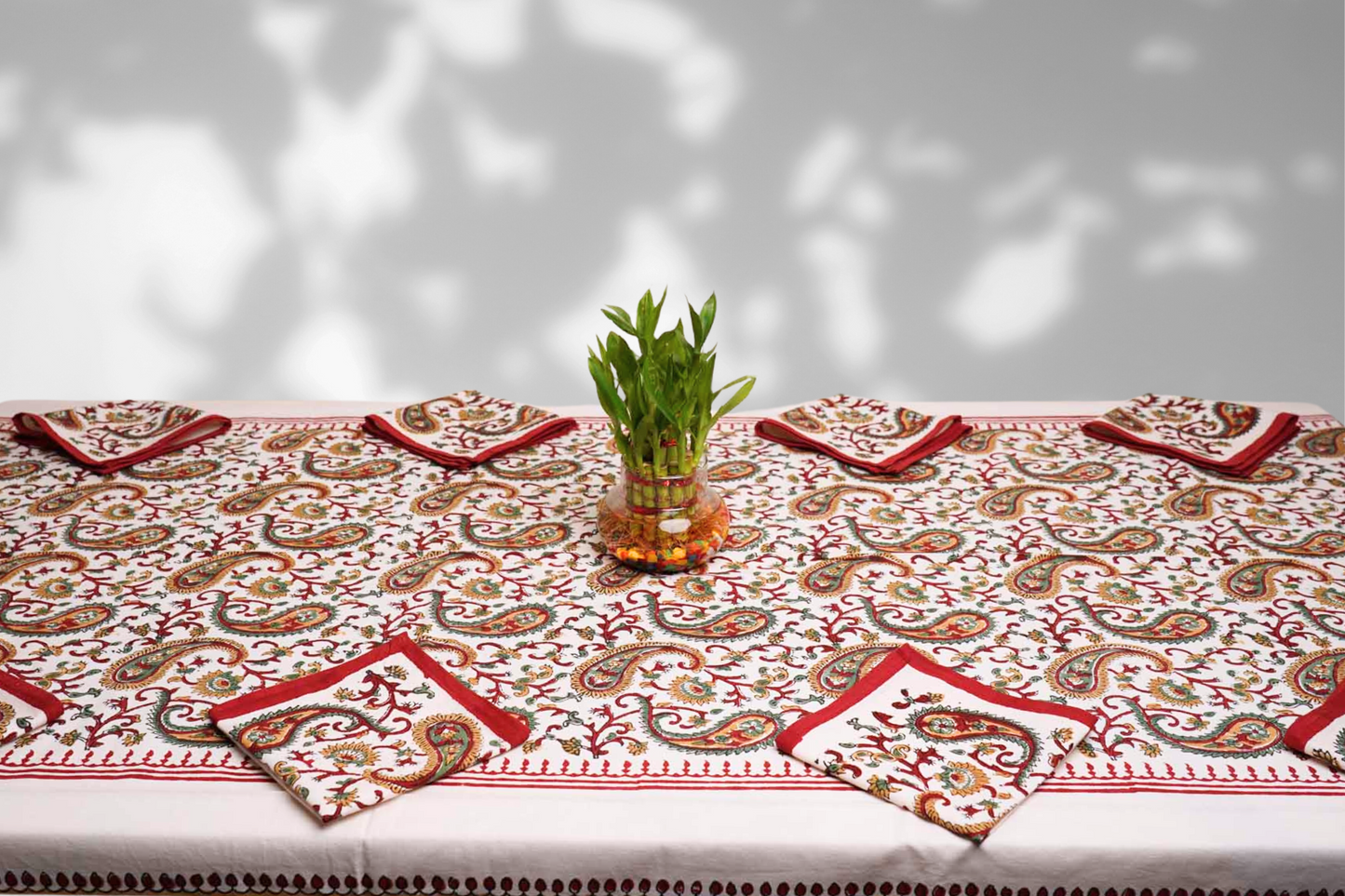 Kalamkari Paisley - Hand Block Eight seater Dining table cover with napkins