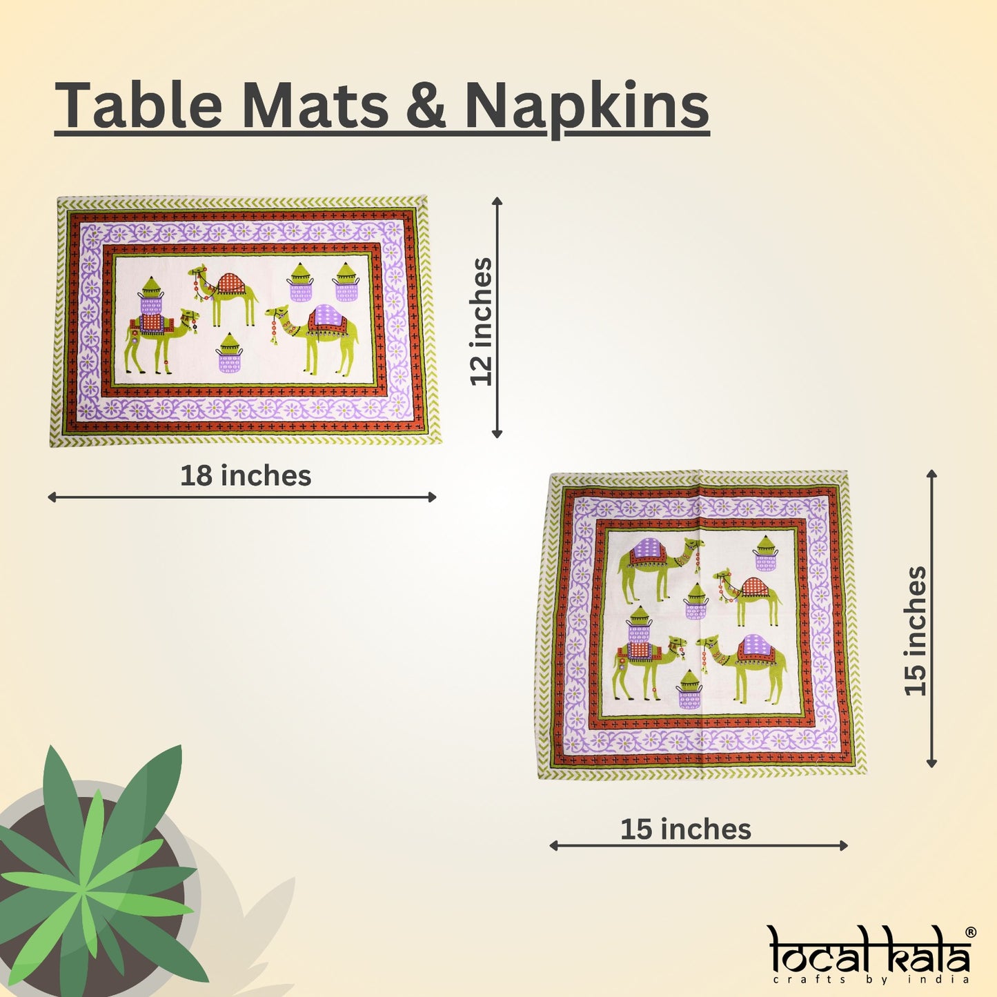 Camel - Set of 6 table mats and 6 napkins