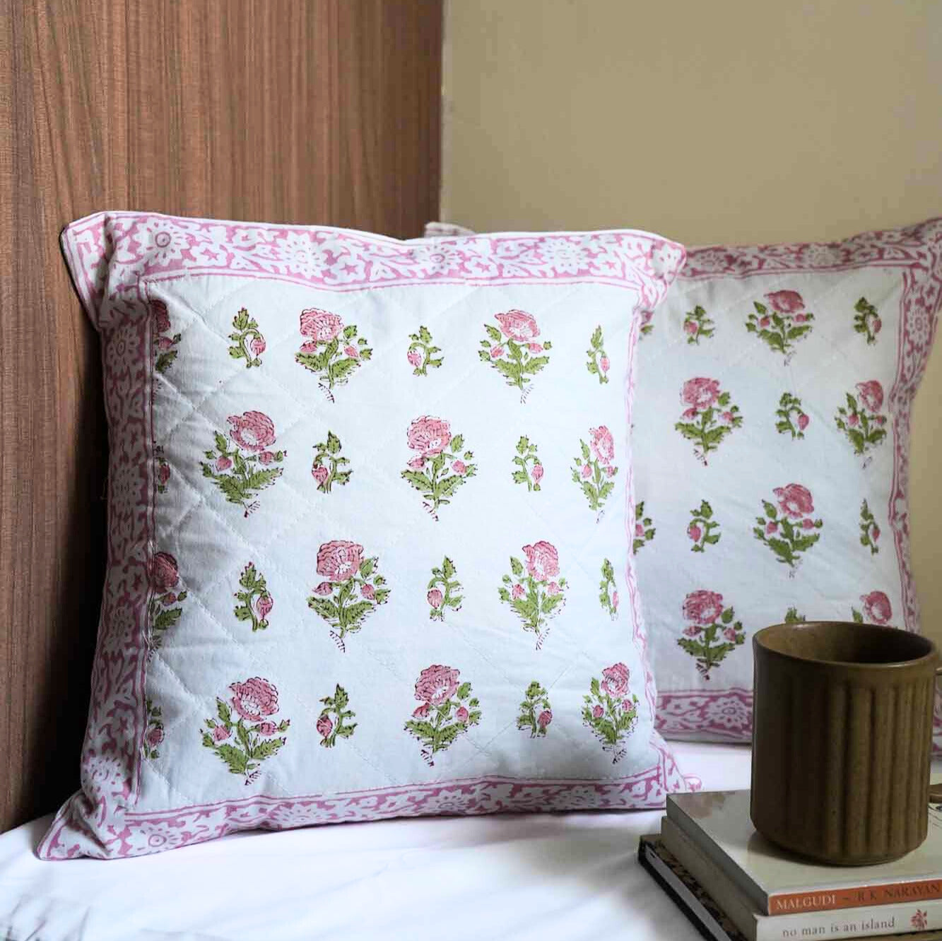 Pink Flower -  Handblock Cushion cover