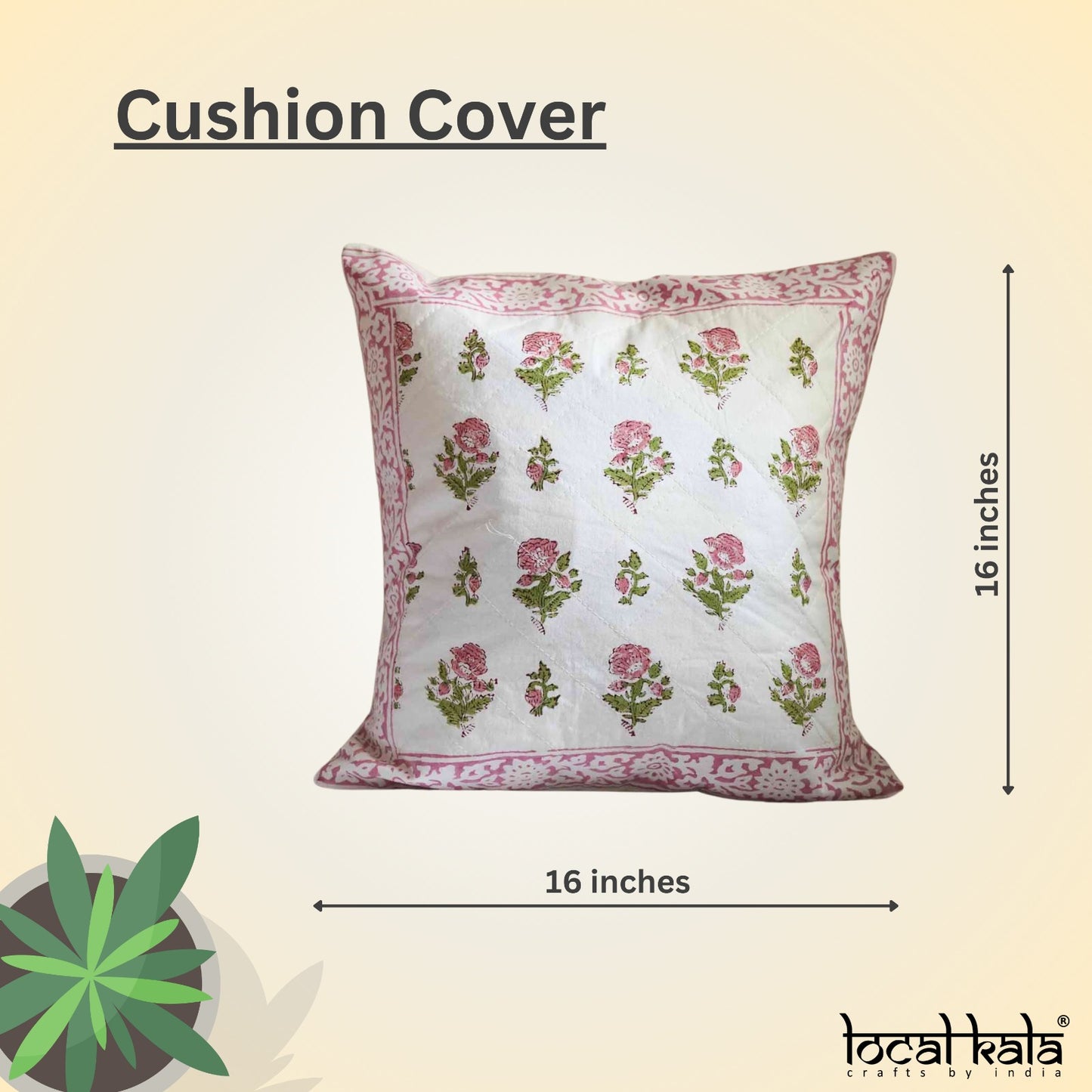 Pink Flower -  Handblock Cushion cover