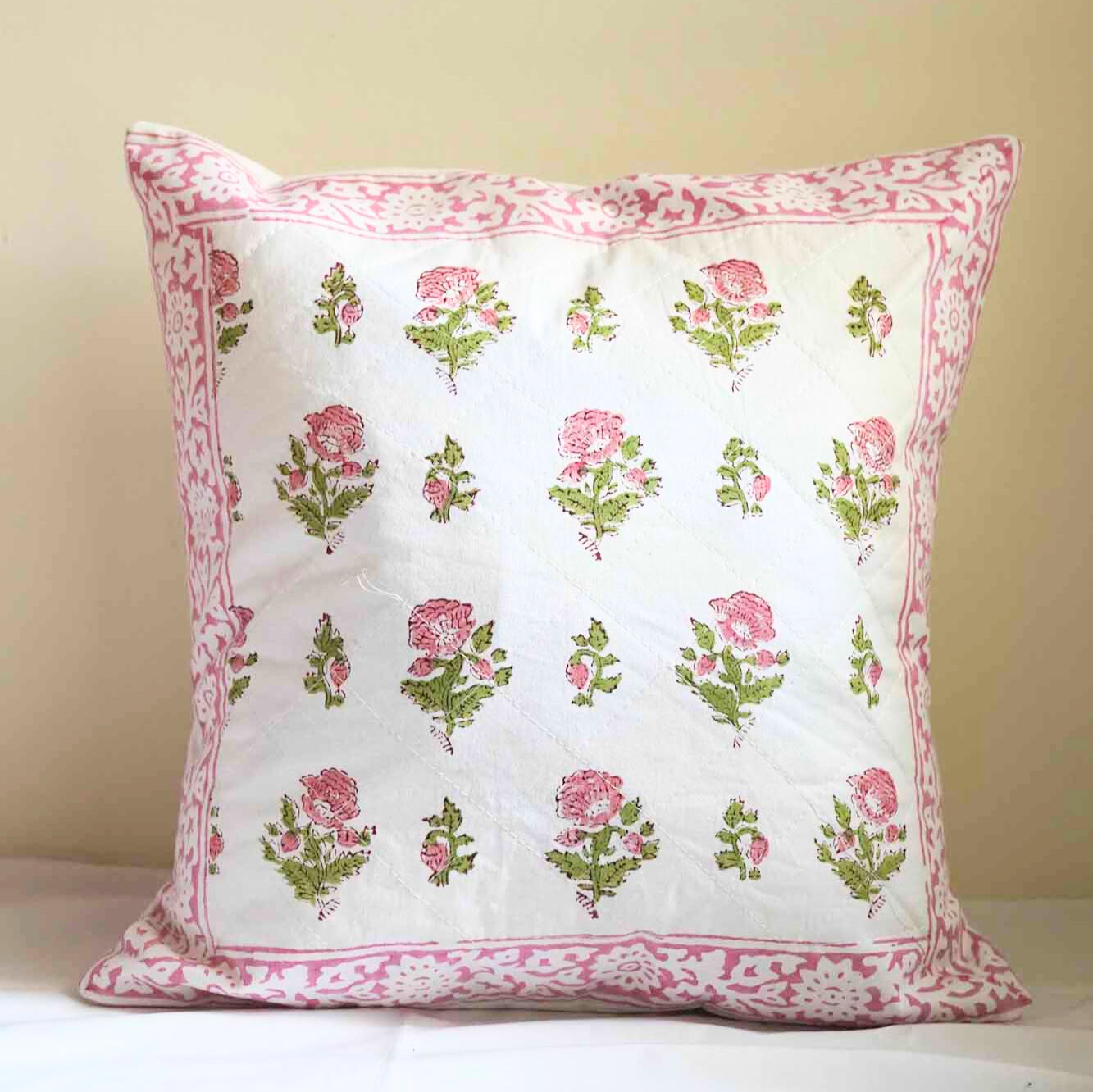 Pink Flower -  Handblock Cushion cover