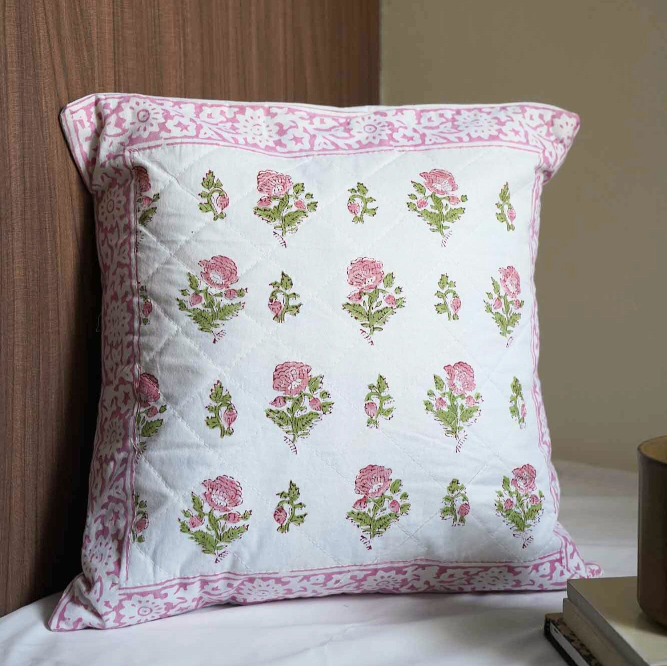 Pink Flower -  Handblock Cushion cover