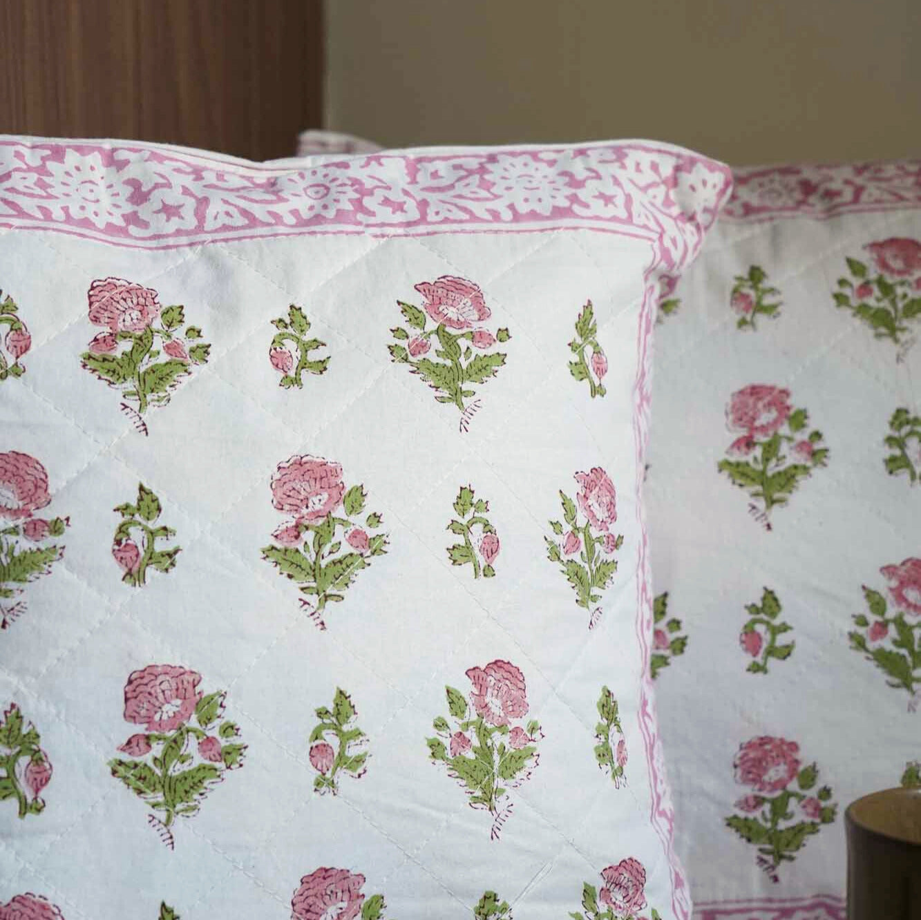 Pink Flower -  Handblock Cushion cover