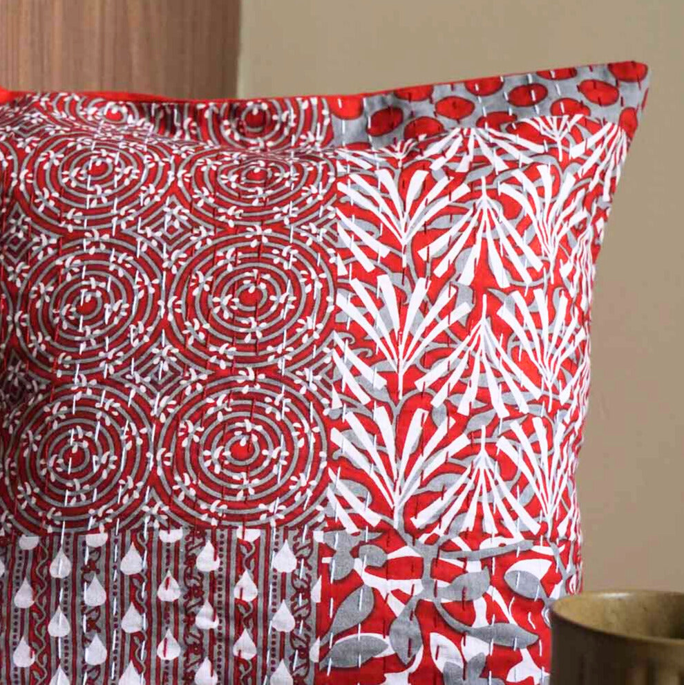 Laal-kantha cushion cover