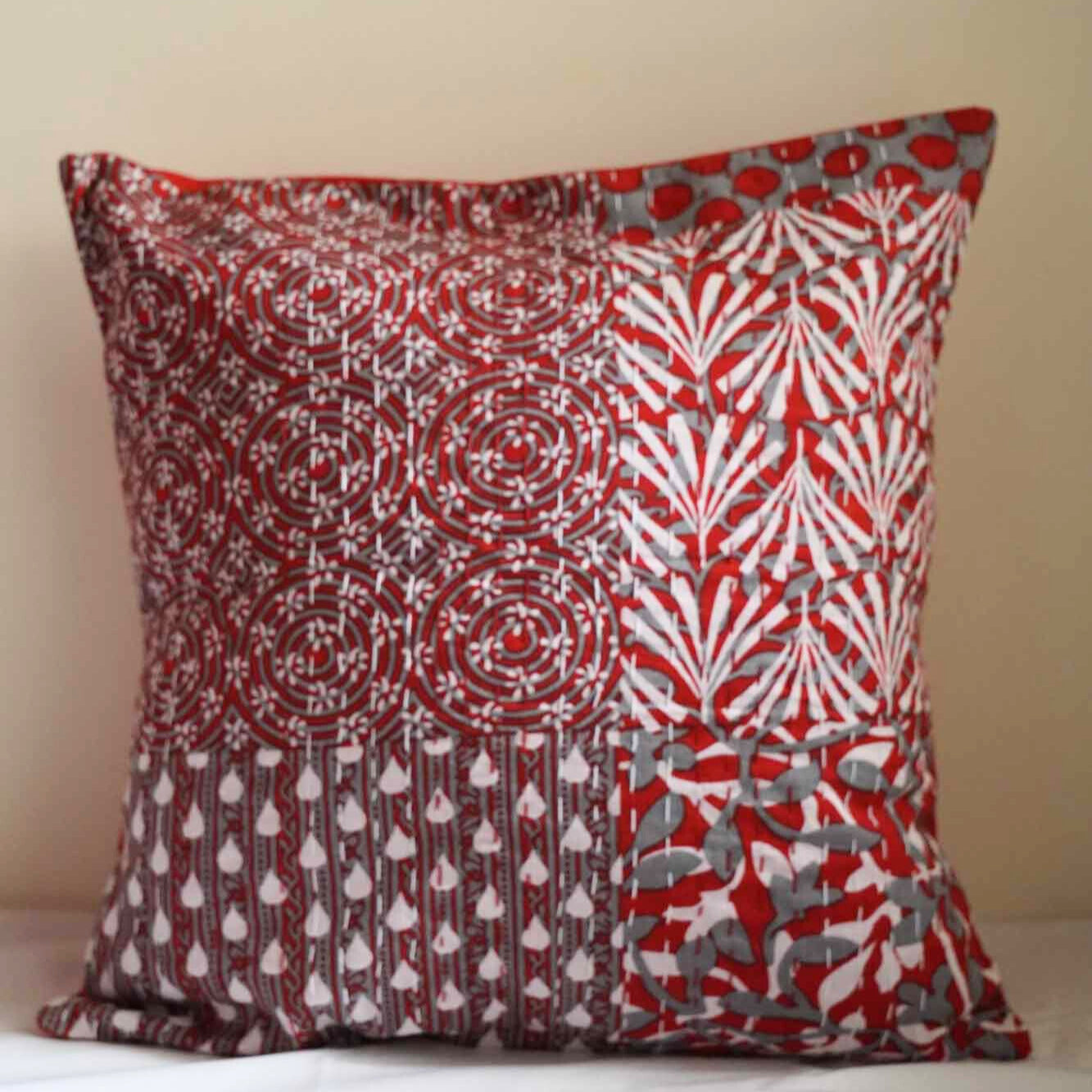 Laal-kantha cushion cover