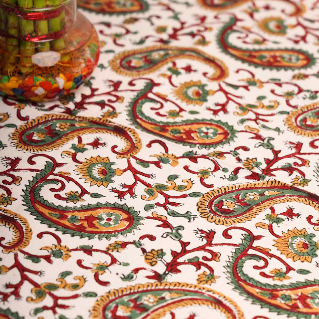 Kalamkari Paisley - Hand Block Eight seater Dining table cover with napkins