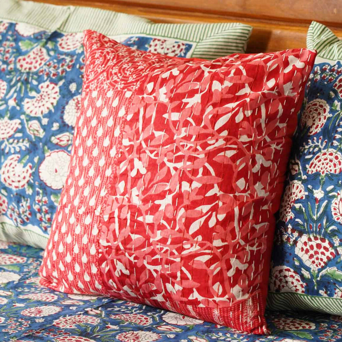 Laal-kantha cushion cover