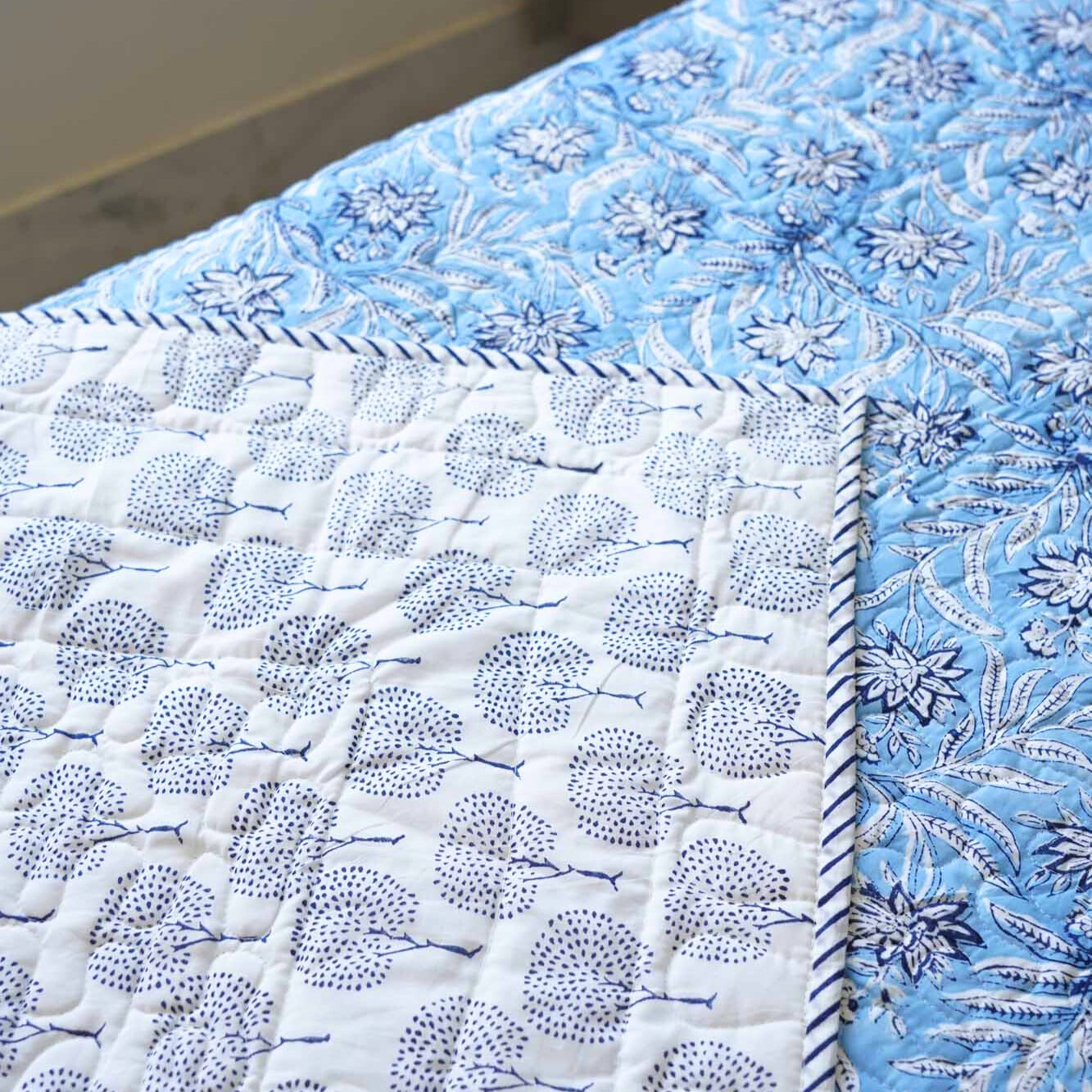 Aparajita - Quilted and Reversible Handblock Bedcover I Comforter