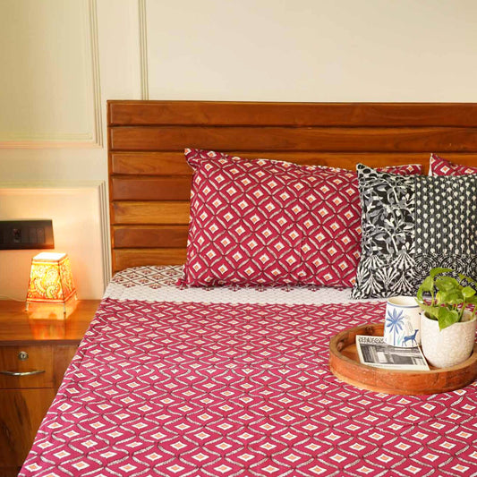 Bageecha - Red - Flat I Fitted Bedsheet (108x108 Inches)