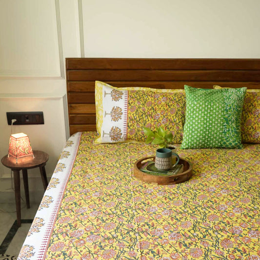 Yellow Parkota  - Flat I Fitted Bedsheet (90x108 Inches)