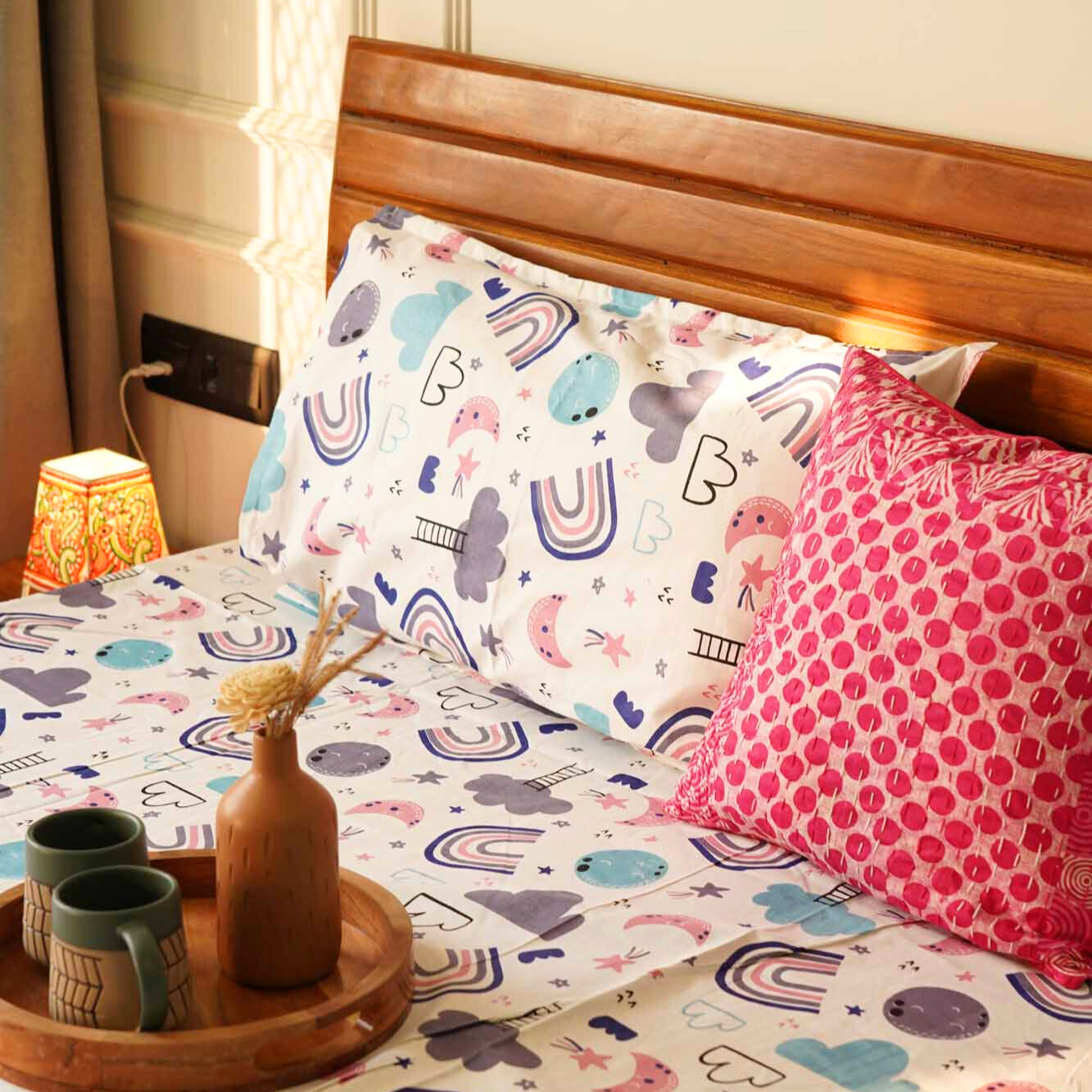 Purple Rainbow - Single Bed/ Double Bed Bedsheet (Single - 60 x 90 Inches, Double -90x100)