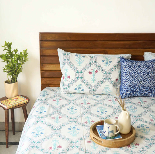 Roshanara - Blue – Double bed bedsheet(90x108 Inches)