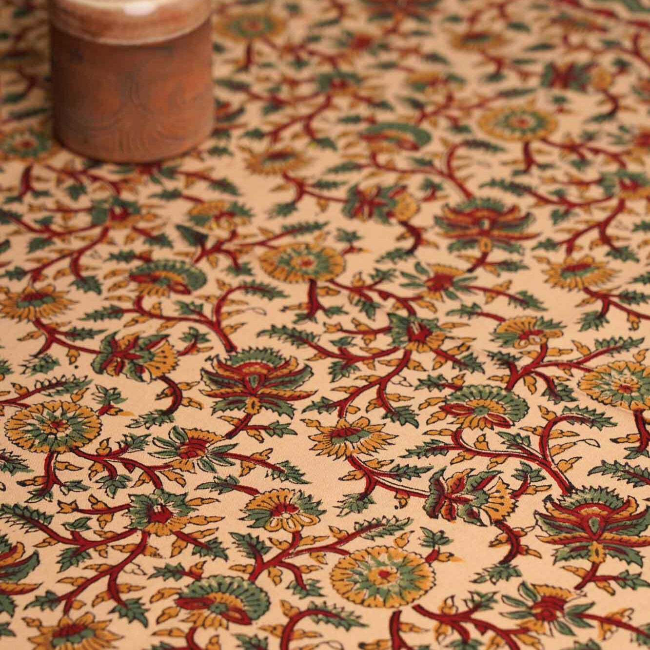 Kalamkari Phulwari - Hand Block Six seater Dining table cover