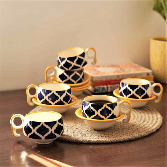 Moroccan Aladdin's Tea Set - Set of 6 Tea Cups & 6 Saucers