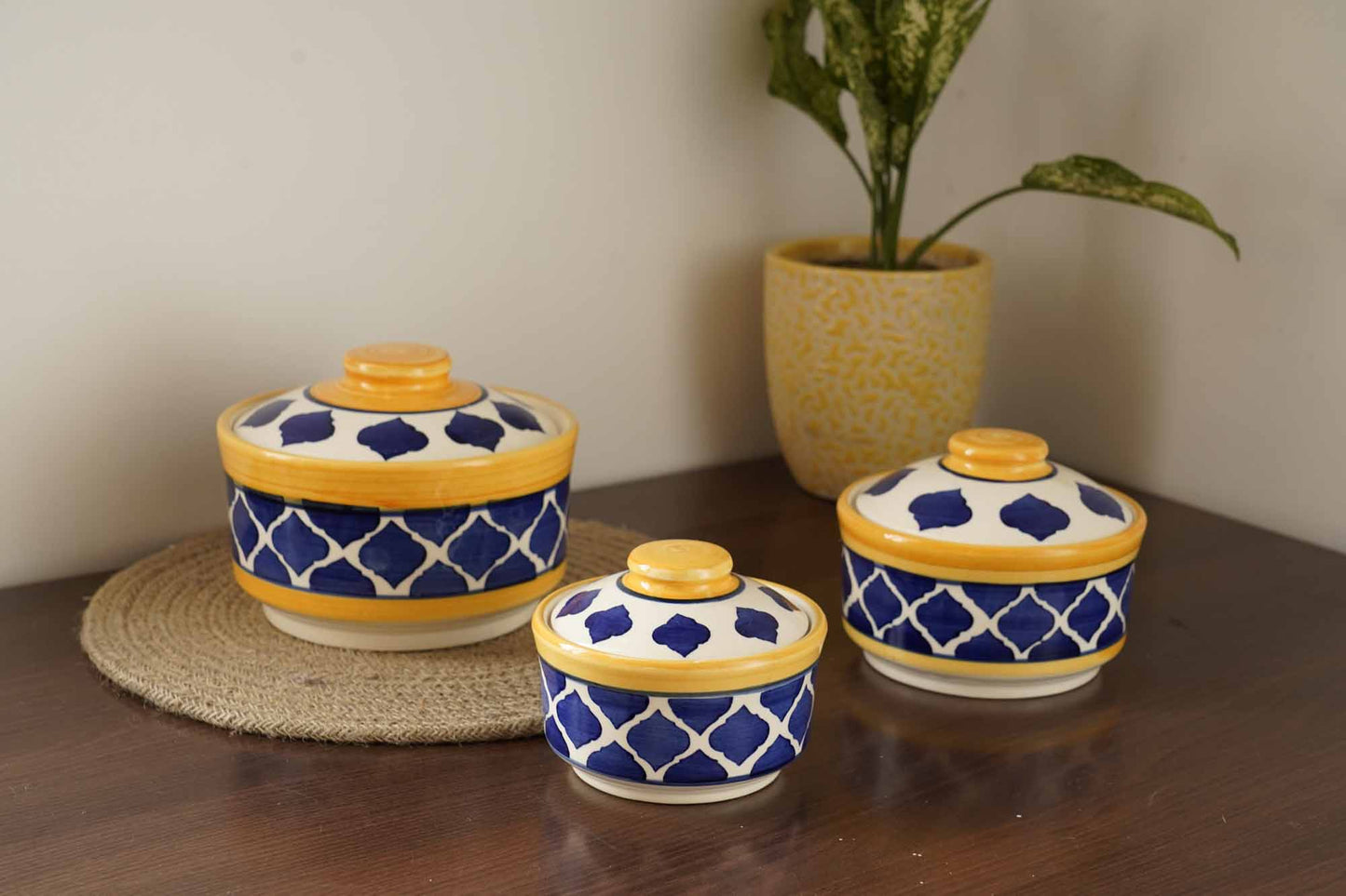 Moroccan Blue Serving Set With Lid - Set of 3