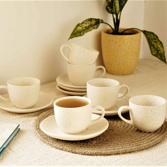 Ivory Tea Set - Set of 6 Tea Cups & 6 Saucers