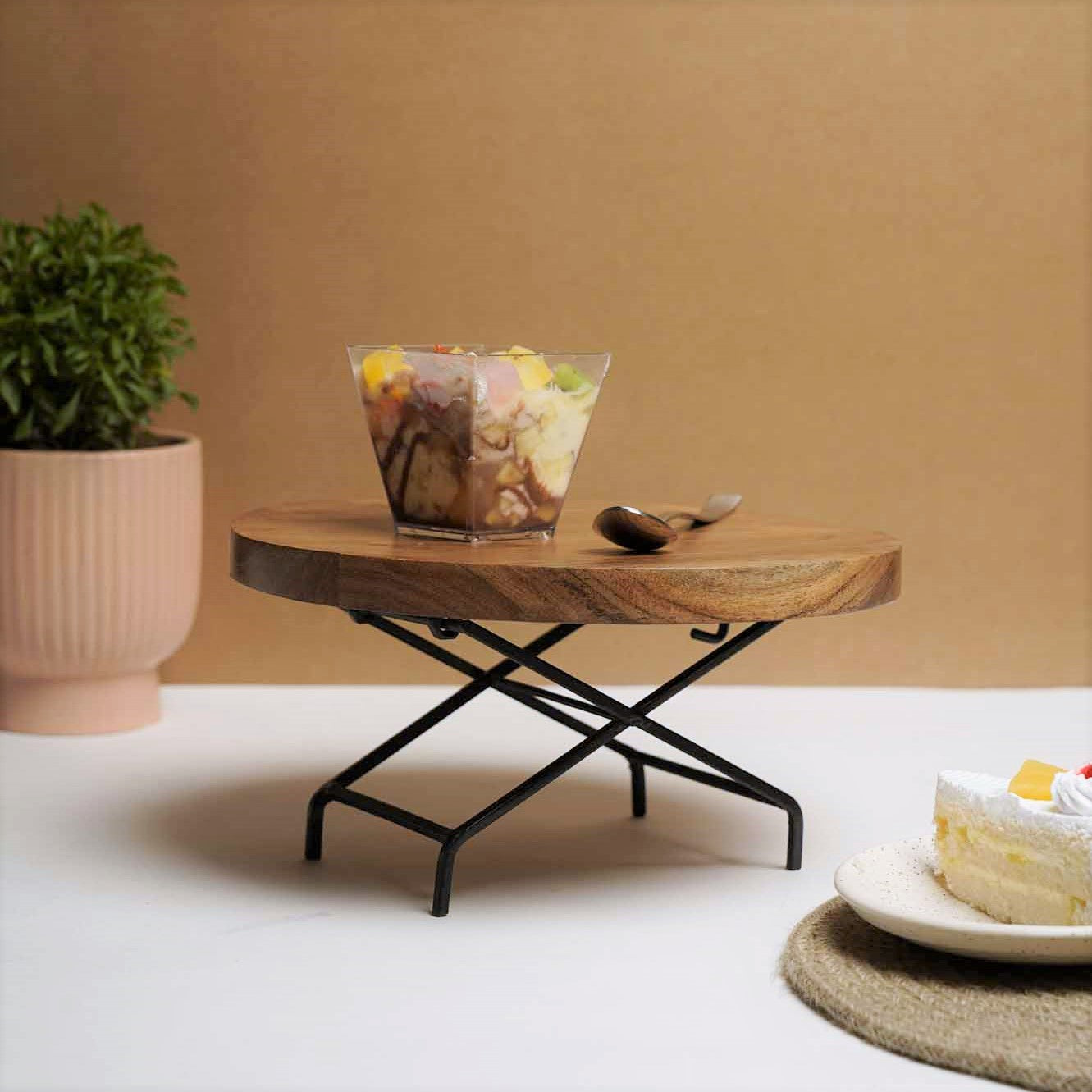 Cake Stand with Movable Iron Stand - Acacia Wood